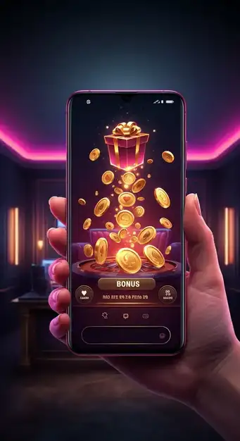 Interface principale de Mafia Casino affichant une bannière promotionnelle colorée avec des symboles de jeu et des offres de bonus attractives pour les nouveaux joueurs.